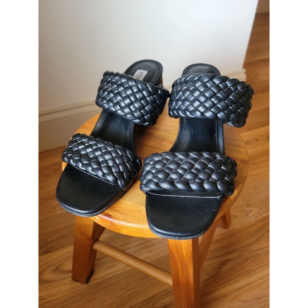 Steve Madden Daphnee Black Braided Block Heel Sandals Size 9/9.5
